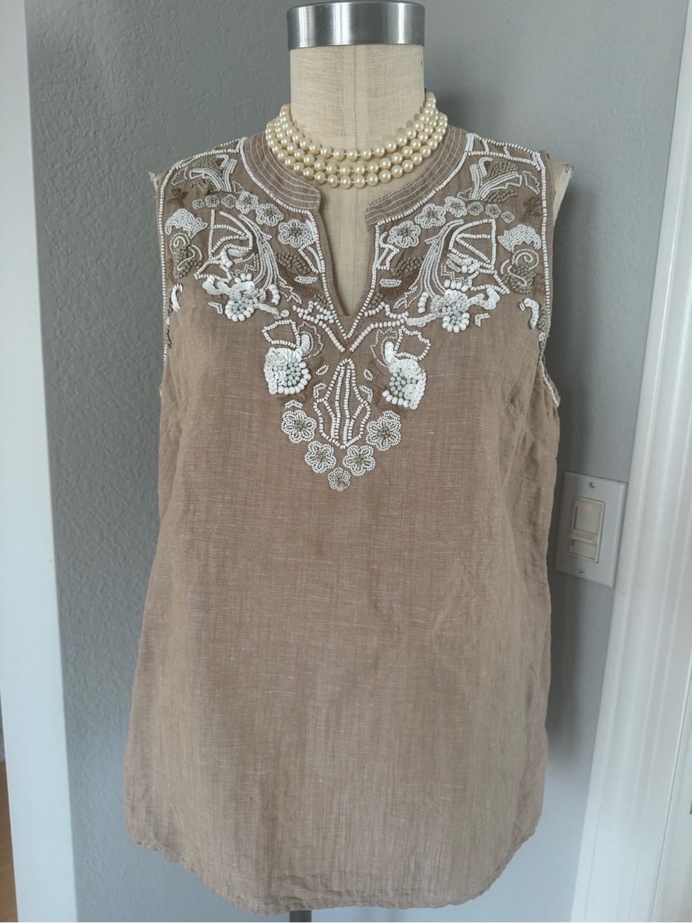 Talbotts Linen Beaded Sequin Tank XL